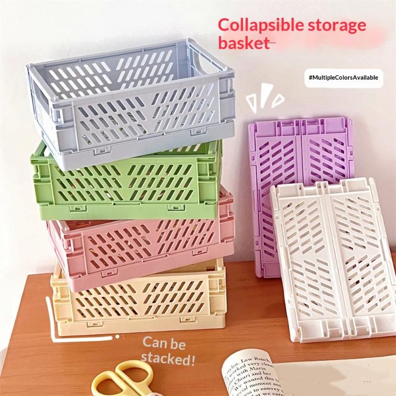 1Pcs Mini Foldable Storage Basket, Home Desktop Clutter Organizer Box, Portable Multi-Functional Solid Color Storage Basket