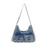 Womens Vintage Denim Tote Bag With Multiple Pockets Crossbody Shoulder Daily Use