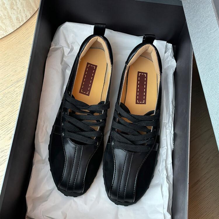 

2025 autumn new cowhide Mary Jane shoes round head lace-up flat-soled single shoes casual functional women s shoes 39 чёрный
