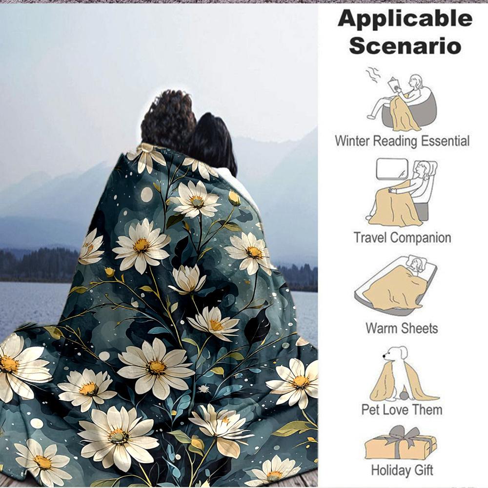 1pc Floral Pattern Blanket, Lightweight Flannel Throw Blanket for Sofa, Bed, Travel, Camping, Living Room, Office, Couch046