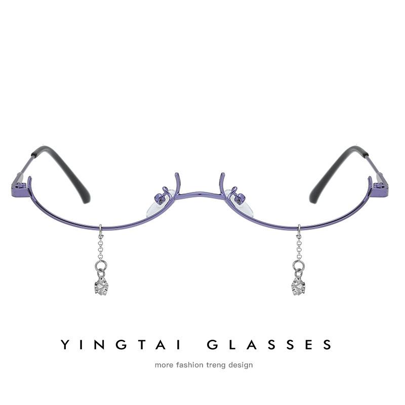 New Style Eyeglasses With No Lens Lower Half Frame Water Drop Decoration Chain Pendant Eyewear синий