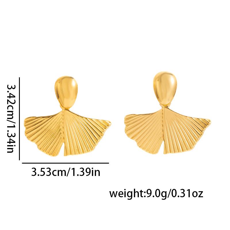 European and American Design Stainless Steel Oval Fan Earrings with a Bright Finish for Women