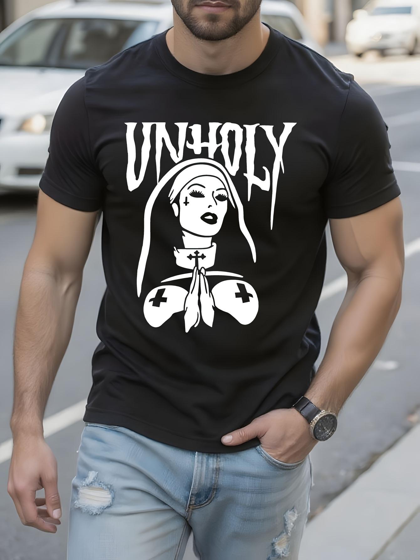 Gothic Evil Nun UNHOLY Graphic Tshirt Black with White Print XXXXL