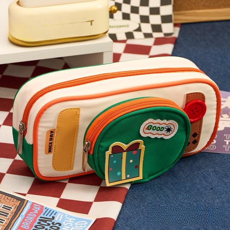Cute Cartoon Button Pencil Case High Value Large Capacity Removable Stationery Case Multi-layer Student Pencil Case