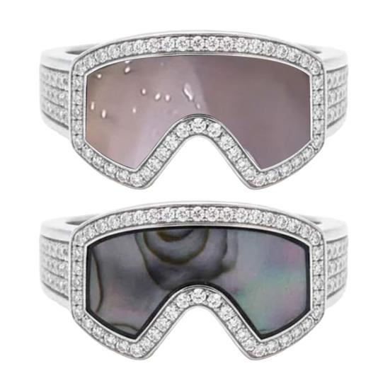 Skibrillenförmiger Verstellbarer Ring 3D Wintersport Fingerring Wintermantel Schmuck Accessoire Ski-Enthusiasten Geschenk