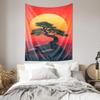Sunset Pine Tree Tapestry  Japanese Zen Home Decor Cozy Living Room Wall Art