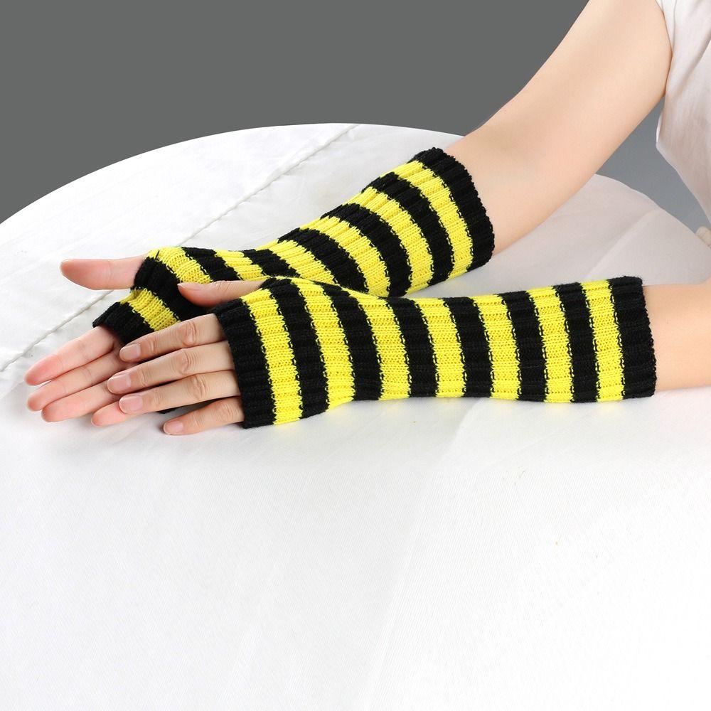 Harajuku Striped Knitted Gloves  Wool Gloves Simple Half Finger Gloves  Winter