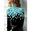 Women's autumn and winter cheongsam collar long sleeves, sky blue flower print T-shirt, suitable for autumn and winter wear