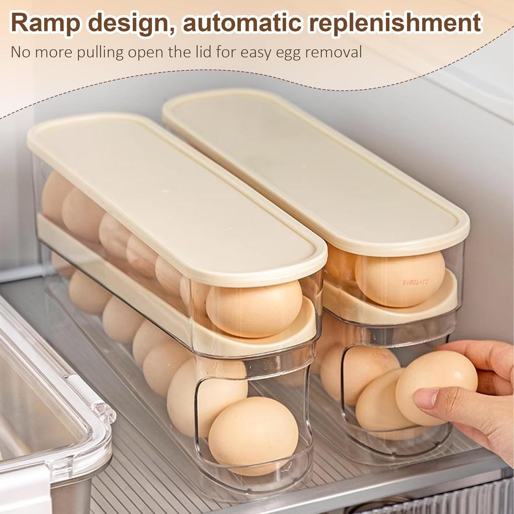 Auto Rolling Fridge Egg Container Space Saving Eggs Dispenser for Refrigerator Storager Automatic Scrolling Egg Rack Holder for Kitchen
