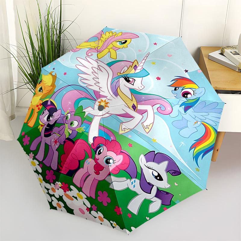1pc My Little Pony Automatic Folding Umbrella Portable 3-Fold Design with 8-Bone Iron Frame, Outdoor, Ideal Gift for Fans, Travelers, Daily Use, Festi