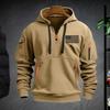Men Spring Fall Fitness Hoodie with Zipper Decor Plush-lined Hooded Multi Pockets