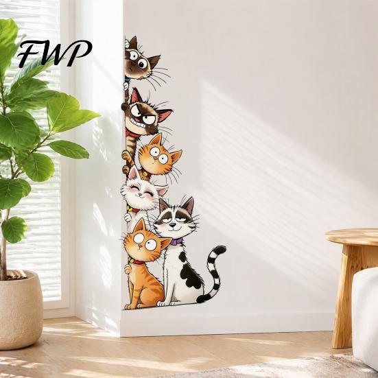 Cartoon Cat or Dog Wall Art Cute Cats/Dogs Stickers, Waterproof PVC Decals, Peel And Nursery Room Decorations Stick Decorative Murals for Bedroom
