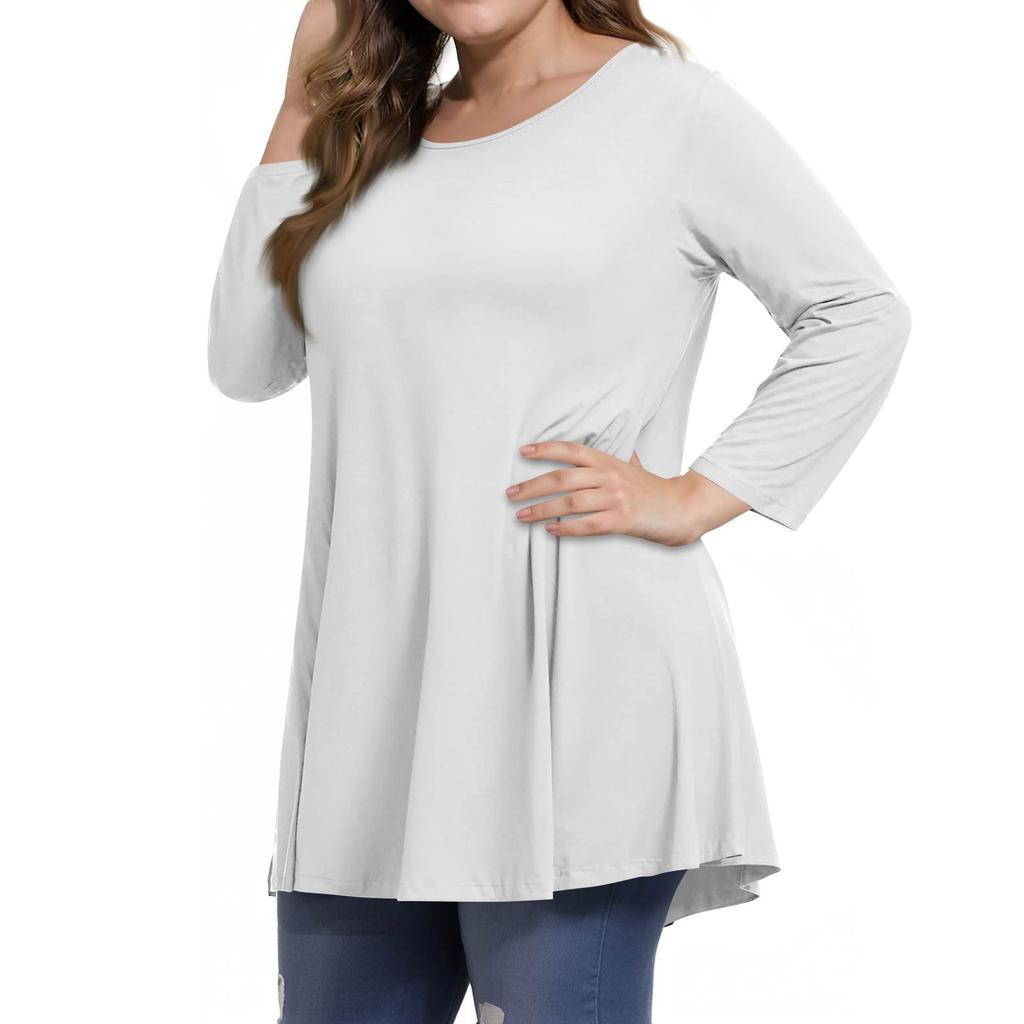 Women's Fashion Casual Colour Round Neck 3/4 Sleeve T-Shirt Top