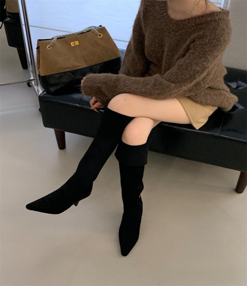 

Two-wear foldable stacking boots, suede high-heeled French pointed over-the-knee boots, women s boots, new in autumn and winter 2025 35