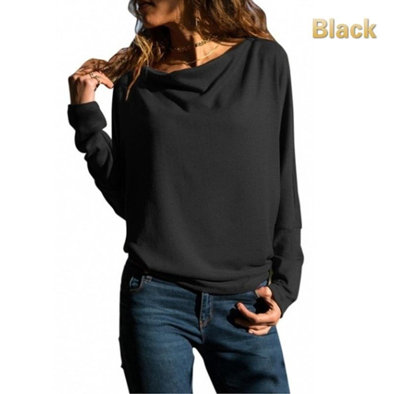 Women Autumn Long Sleeve Shirt Pure Color Casual Loose Tops