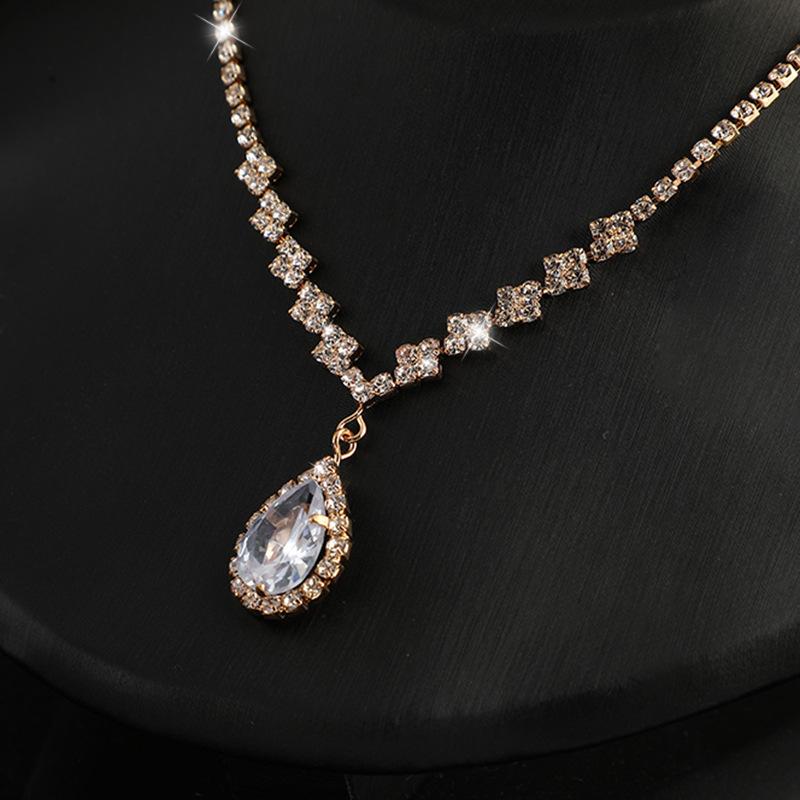 2026 Rhinestones Zircon Necklace Earrings Two-piece Bridal Wedding Dress Necklace Dinner Banquet Accessories
