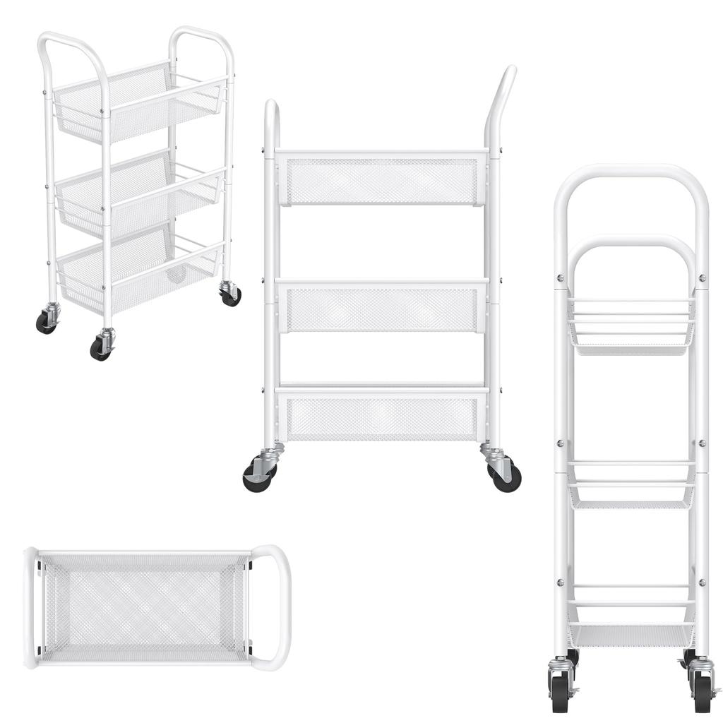 Metal Frame Kitchen Cart with Metal Mesh, Rust-Resistant, Small Item Storage, 3 Shelves, 26.5cm Wide x 45.5cm Deep x 63.5cm High [Parallel Import]