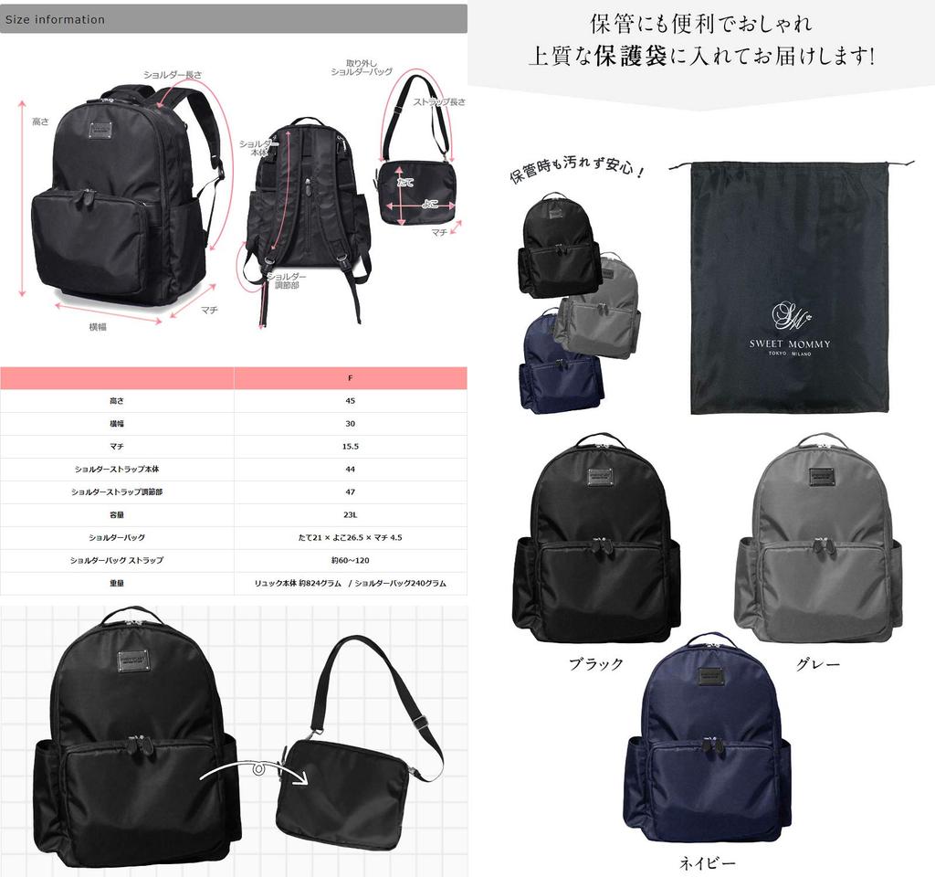 Sweet Mommy Large Capacity 23L Diaper and Shoulder Bag Baby Stroller Back Resin Large Suitable for Both Moms and Gray Bag, Backpack, All-in-One Set,