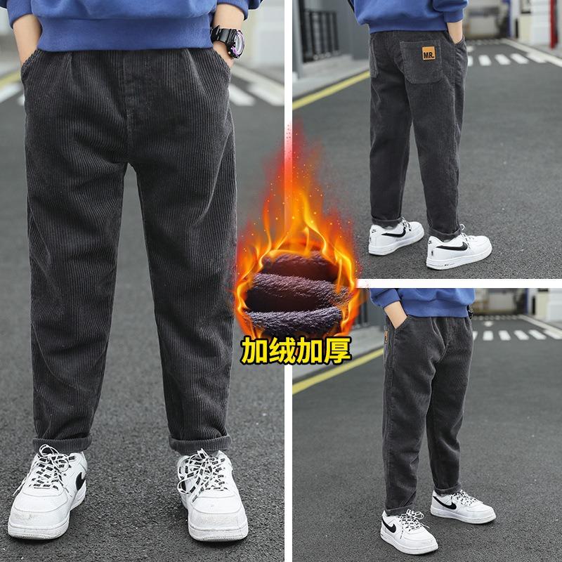 Boys Casual Fleece Lined Corduroy Long Pants Big Kids Children Trousers