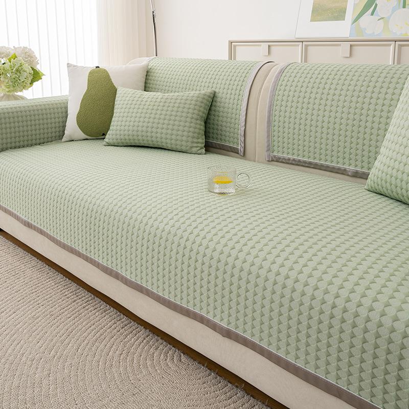 Summer New Cool Bean Ice Silk Sofa Cushion Straight Row Anti-Cat Scratch Sofa Cover Fixed Non-Slip Sofa Seat Cushion