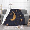 Vintage Gold Moon And Stars On Blue Hot Sale Printing High Qiality Warm Flannel Blanket Moon Stars Space Night Sky Magic Witch