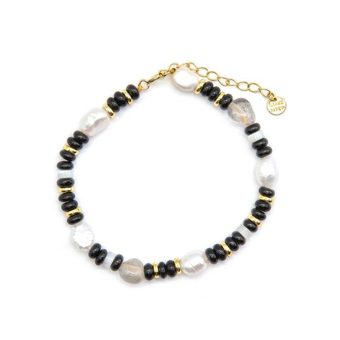 Bracelet - Nanys - Onyx - Argent 925 - finition or 18k - 16cm + 3cm d'extension