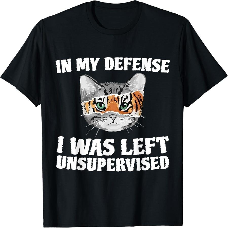 AANGED Забавная футболка с кошкой «В мою защиту меня оставили без присмотра» Крутой дизайн XXXXXL чёрный