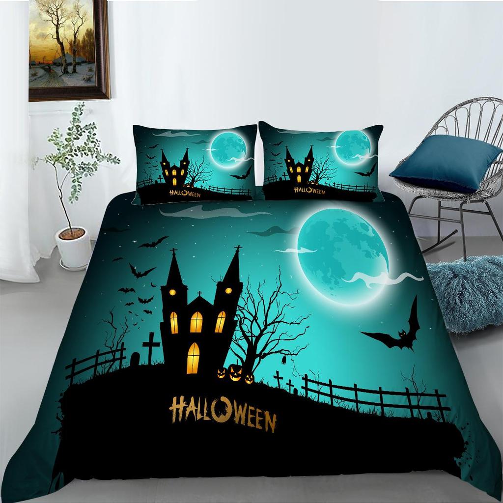 Set de husă de pilota cu imprimare 3D de Halloween cu fată de pernă Textile de casă Set de lenjerie de pat pentru copii Seturi de pat de o singură dimensiune