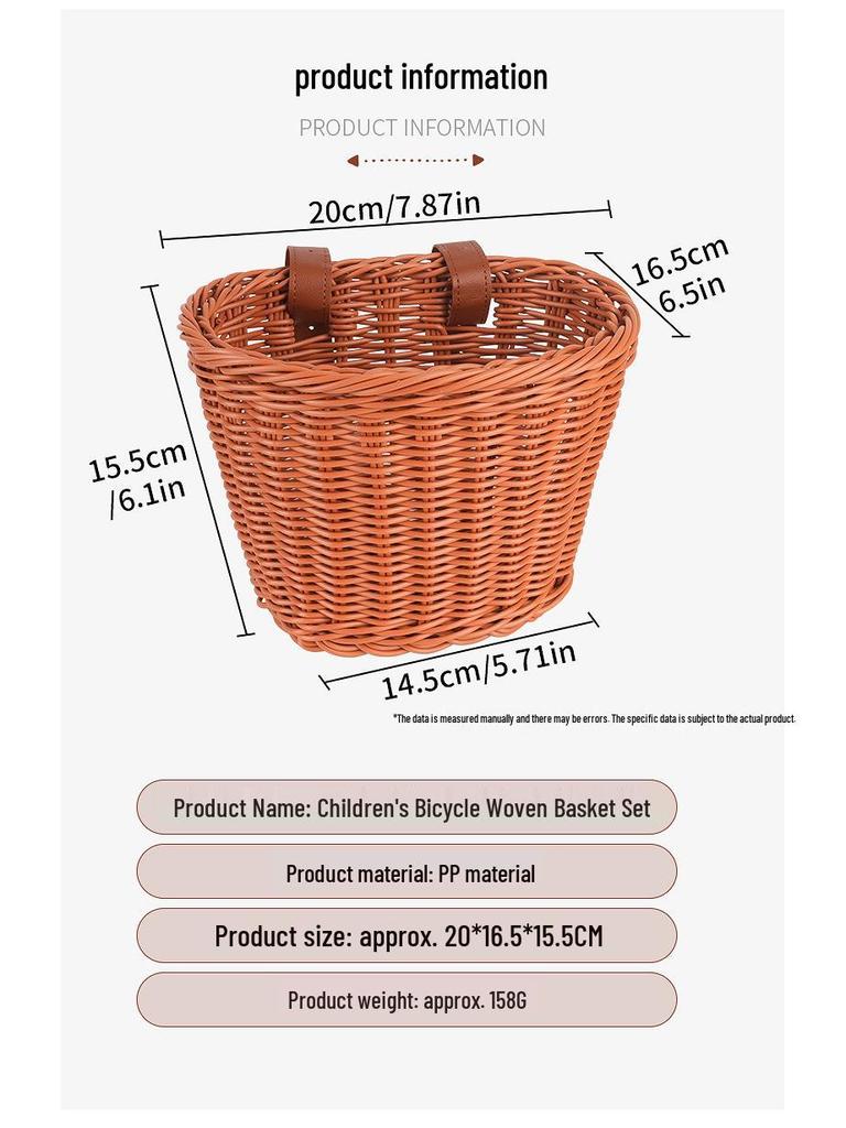 Children's Retro Rattan Bike Basket with Bell, Stickers, and Handlebar Tassels - Bicycle Accessories