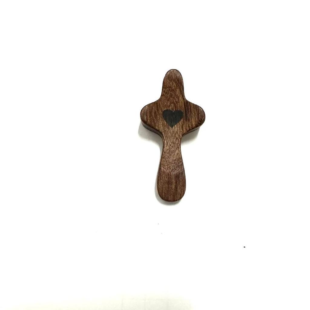 Black Walnut Thumb Cross – Handheld Solid Wood Craft for Easter, Church, Palm Prayer Piece