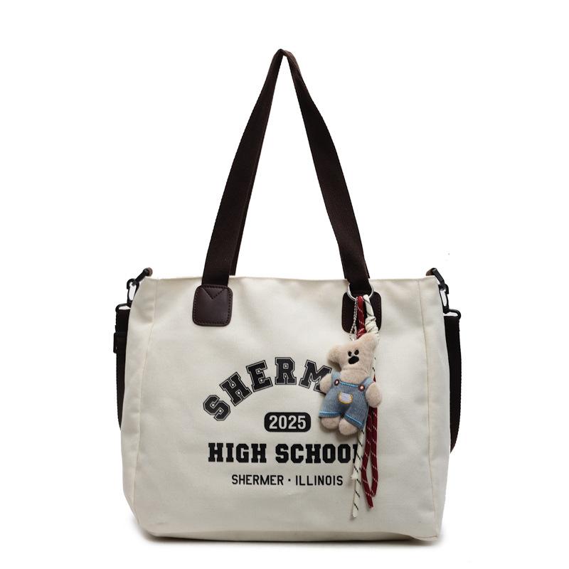 

2025 new large-capacity canvas tote bag cute bear casual shoulder handbag versatile cloth pocket bag