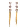 Light luxury, high-end sense, exquisite three zircon love fringed earrings, female temperament, fashionable and versatile, niche design earrings
