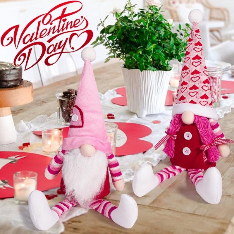 Valentines Day Long Legs Gnomes Decorations Handmade Scandinavian Tomtes Stuffed Plush Dolls Tabletop Shelf Elf Ornament
