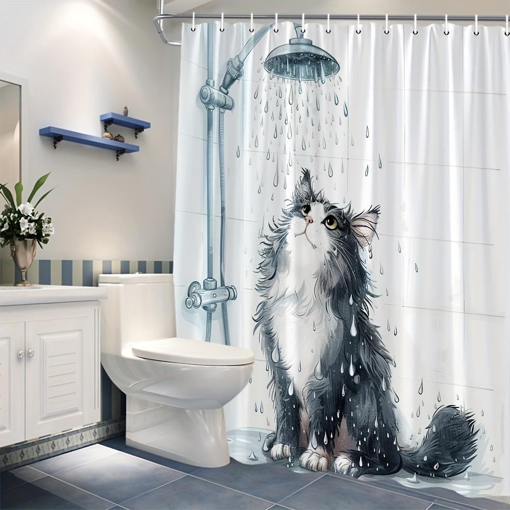 1pc Funny Black Cat Shower Curtain - Adorable Design, Polyester, 70.87x70.87", 12 Hooks, Playful Bathroom Decor