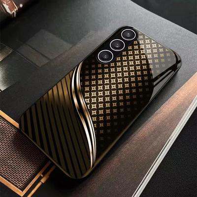 Texture Boss d'Affaires Coque de Téléphone de Luxe Coque de Téléphone en Verre pour Samsung Galaxy S26 S25 S24 S23 S22 S21 FE, Ultra, Plus Résistante aux Chutes