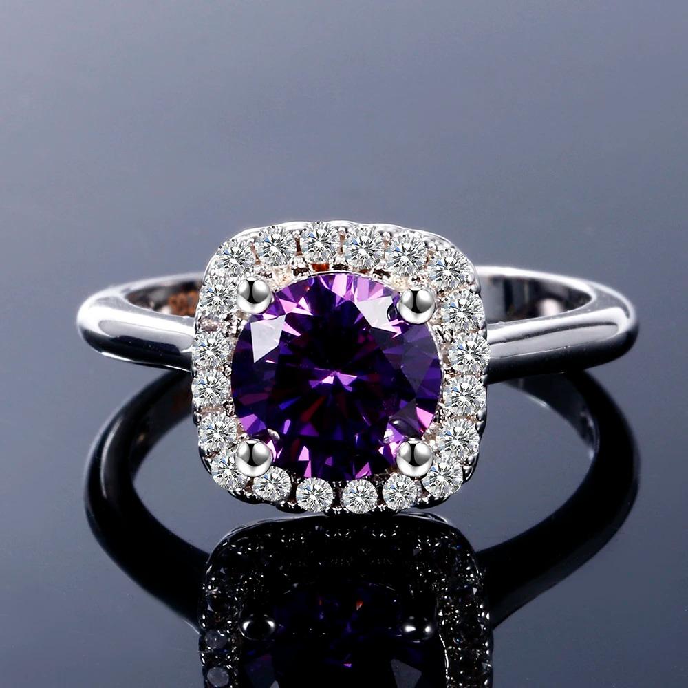 Trendy Purple Amethyst Ring 8MM Sparkling CopperBand High Quality Luxury Jewelry Wedding Engagement Rings for Women