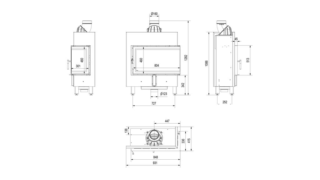 Steel fireplace KRATKI LUCY SLIM right 10 kW Ø 160
