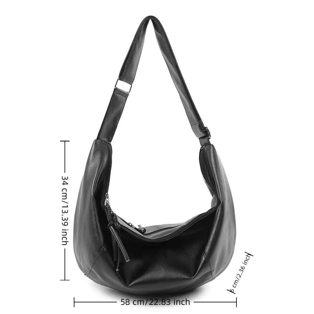 Large Capacity Japanese Style Crossbody Bag Leather Soft Dumpling Shaped Bag Versatile Zipper Closure Travel Shoulder Bag Casual