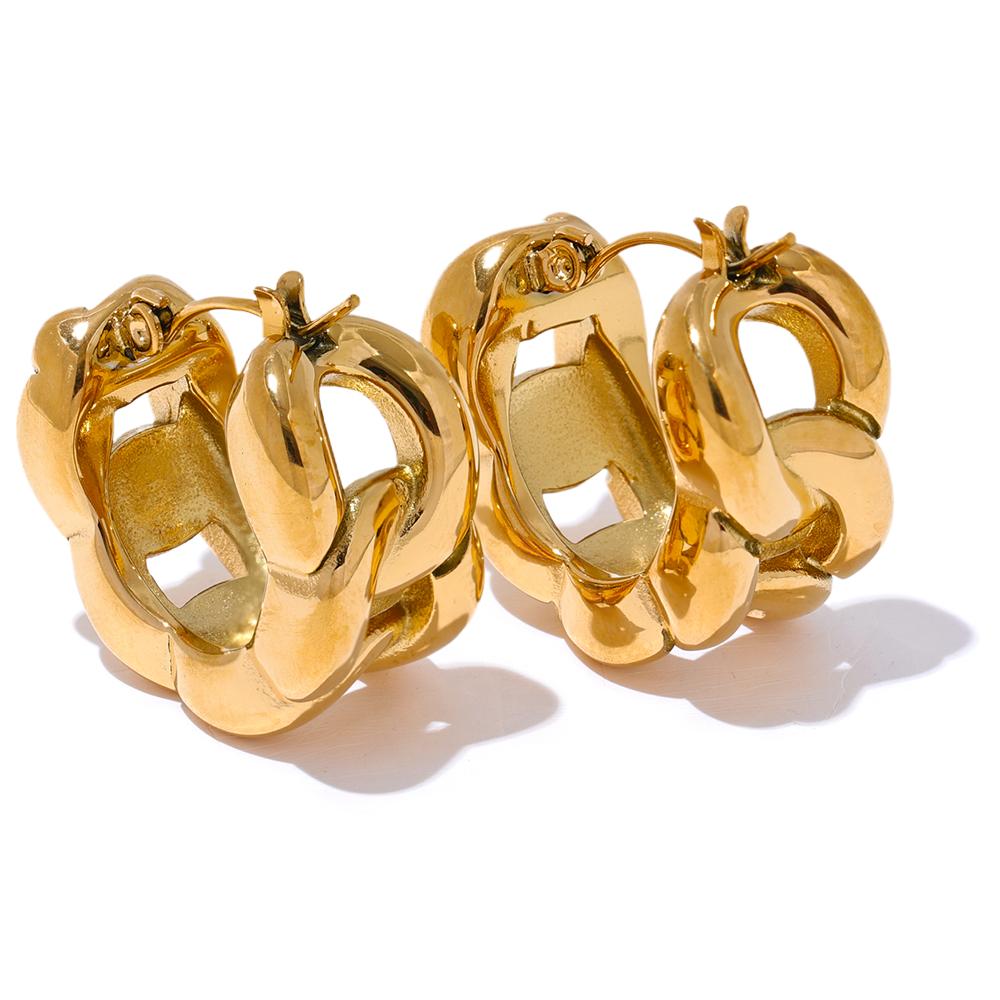 

Yhpup 316L Stainless Steel Chain Geometric Hollow Cast Hoop Earrings Waterproof Gold Color Texture Statement Jewelry Bijoux Gift