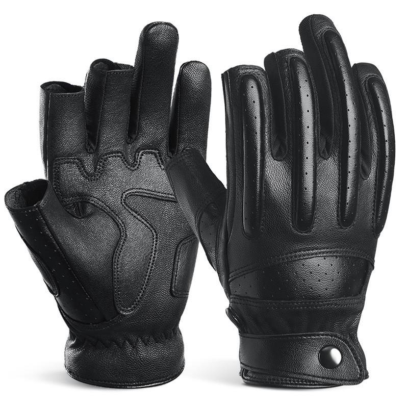 Mens Genuine Sheepskin Motorcycle Gloves With 3-Finger Design Breathable Riding Harley Outdoor Use M 94.5g чёрный