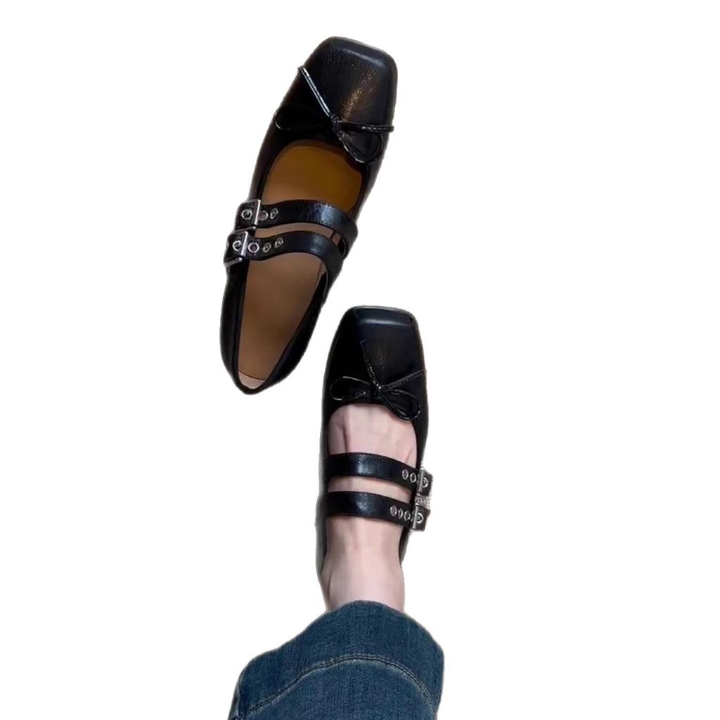 2025 New Thick-soled One-word Ballet Shoes for Women, Comfortable Soft-soled Retro Pig Nose Mary Jane Single Shoes for Women
