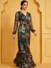 Plus Size Floral V-Neck High-Waisted Long Dress for Women