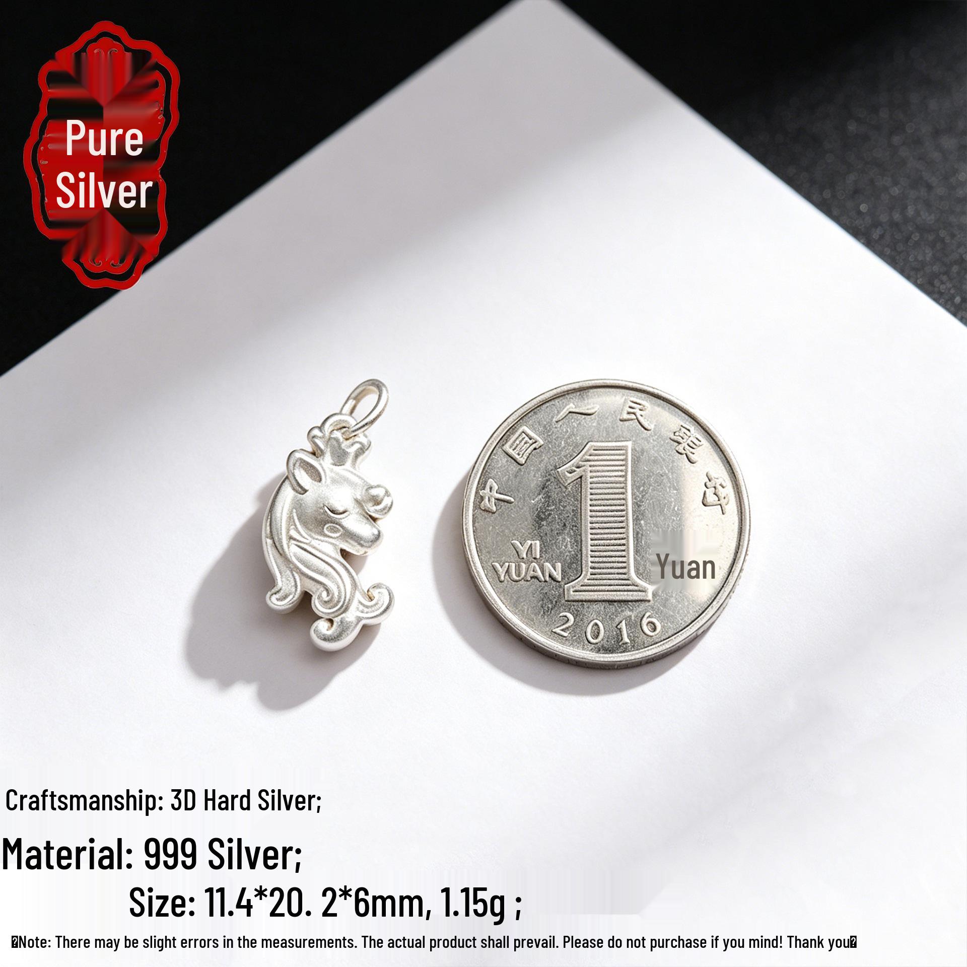 Sterling Silver Horse Head Pendant S999 Pure Silver 3D Hard Silver DIY Bracelet & Necklace Spacer Beads Ornaments 3D Hard Silver, S999 Pure, Single Price серебряный