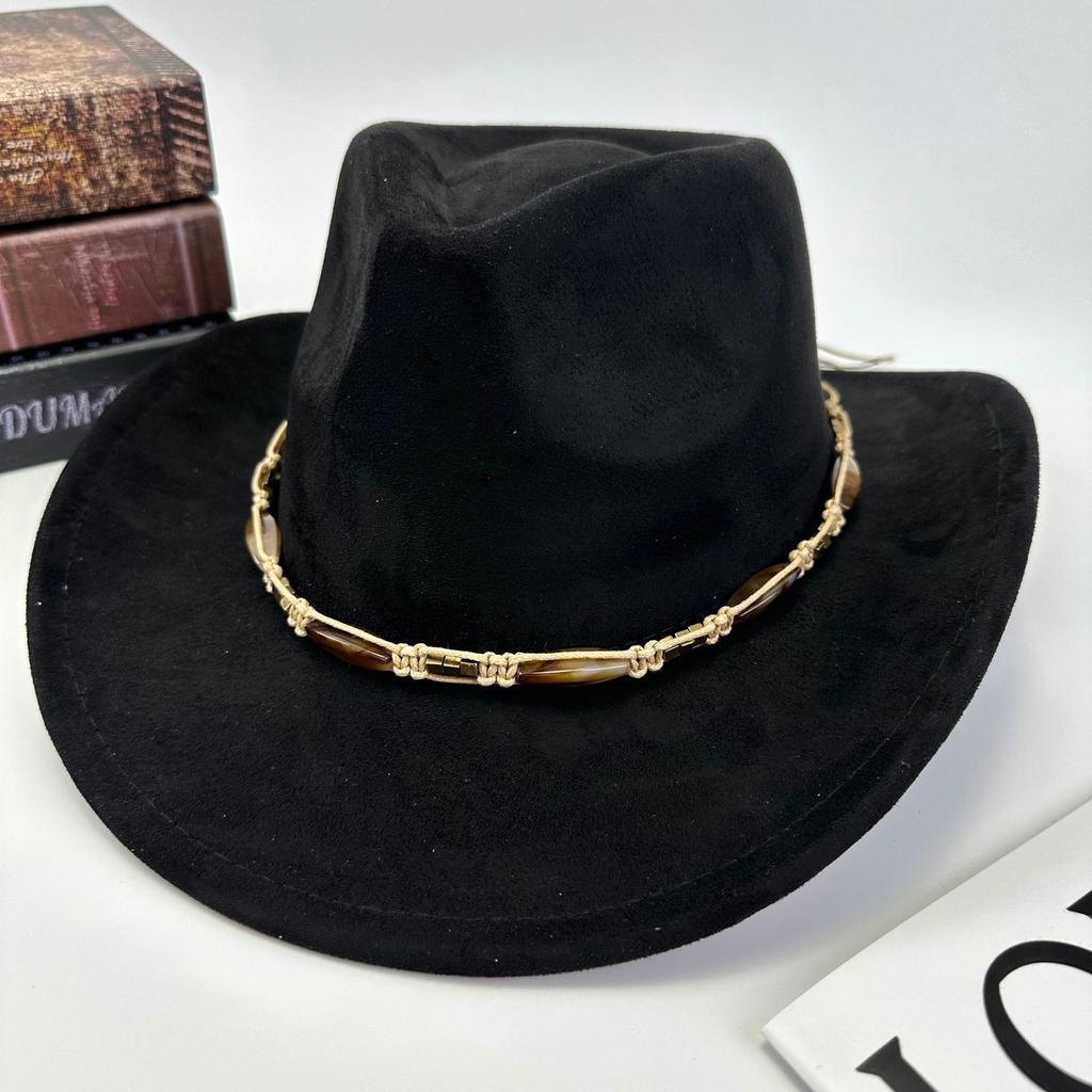 Western Cowboy Hat Women Woolen British Suede Accessories Peach Heart Top Hat Felt Hat