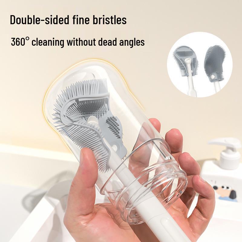 Portable Baby Bottle and Nipple Brush Set with Storage Box - Silicone Cleaning Tool