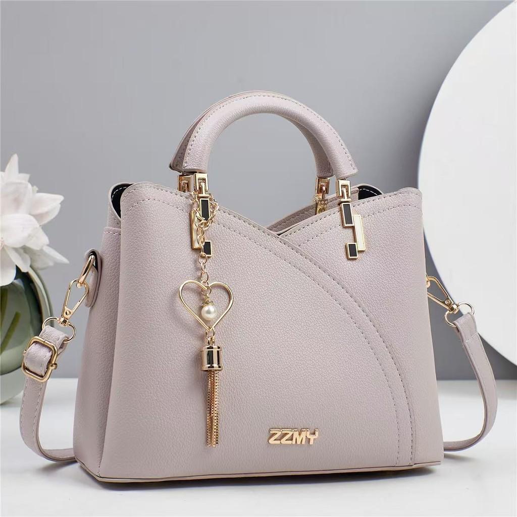 Single Solid Color Shoulder Crossbody Bag With Heart Shape Pendant Handbag Gift