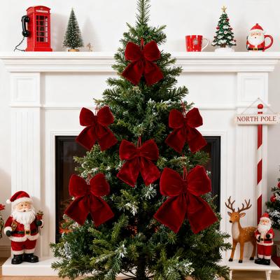 New Burgundy Dense Velvet Christmas Bow Tie Hanging Pendant for Christmas Tree DIY Outdoor Bowknot Christmas Decoration