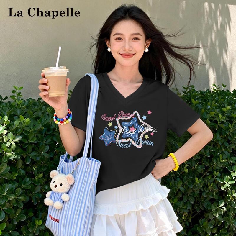 La Chapelle Women s Sweet Style V-Neck Cotton T-Shirt M