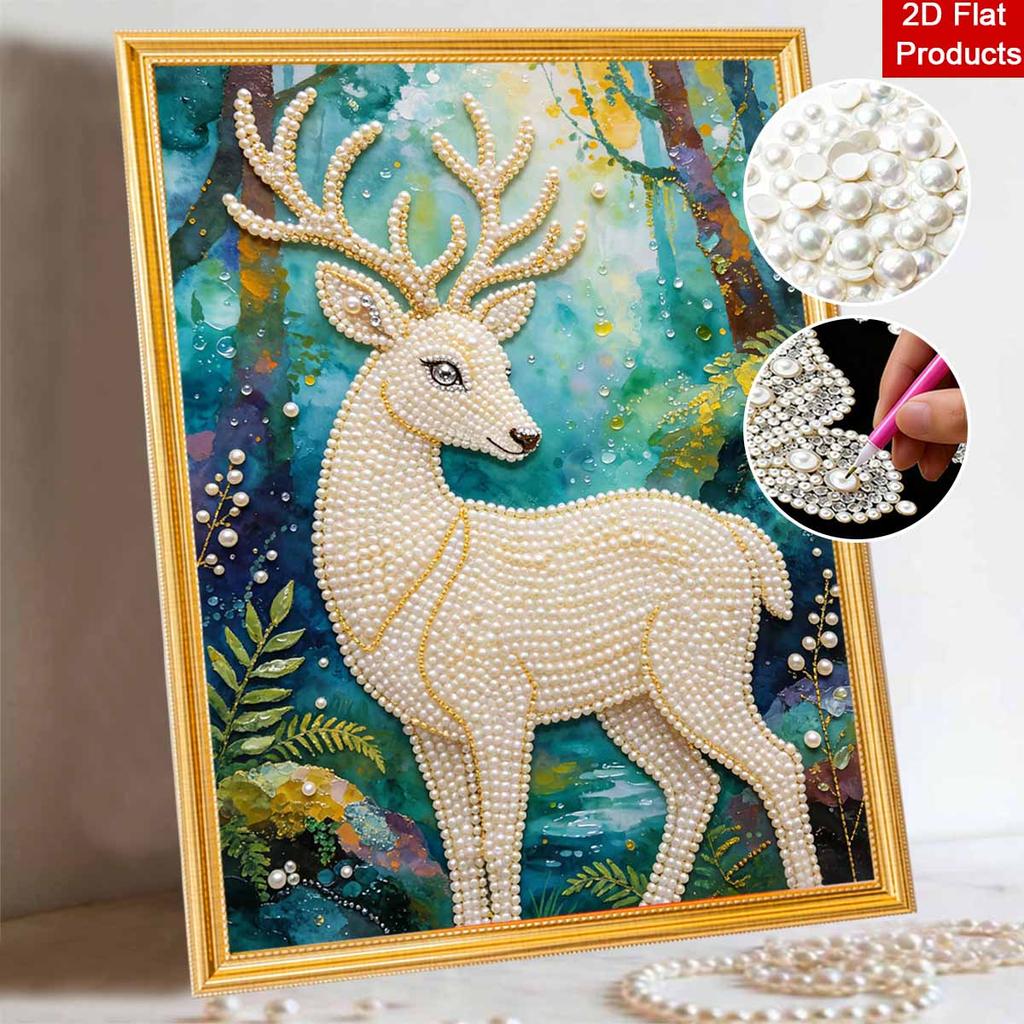 DIY Pearl Art Deer Painting Kit 5D Crystal Rhinestone Embroidery for Bedroom Living Room Wall Decoration Handmade Craft