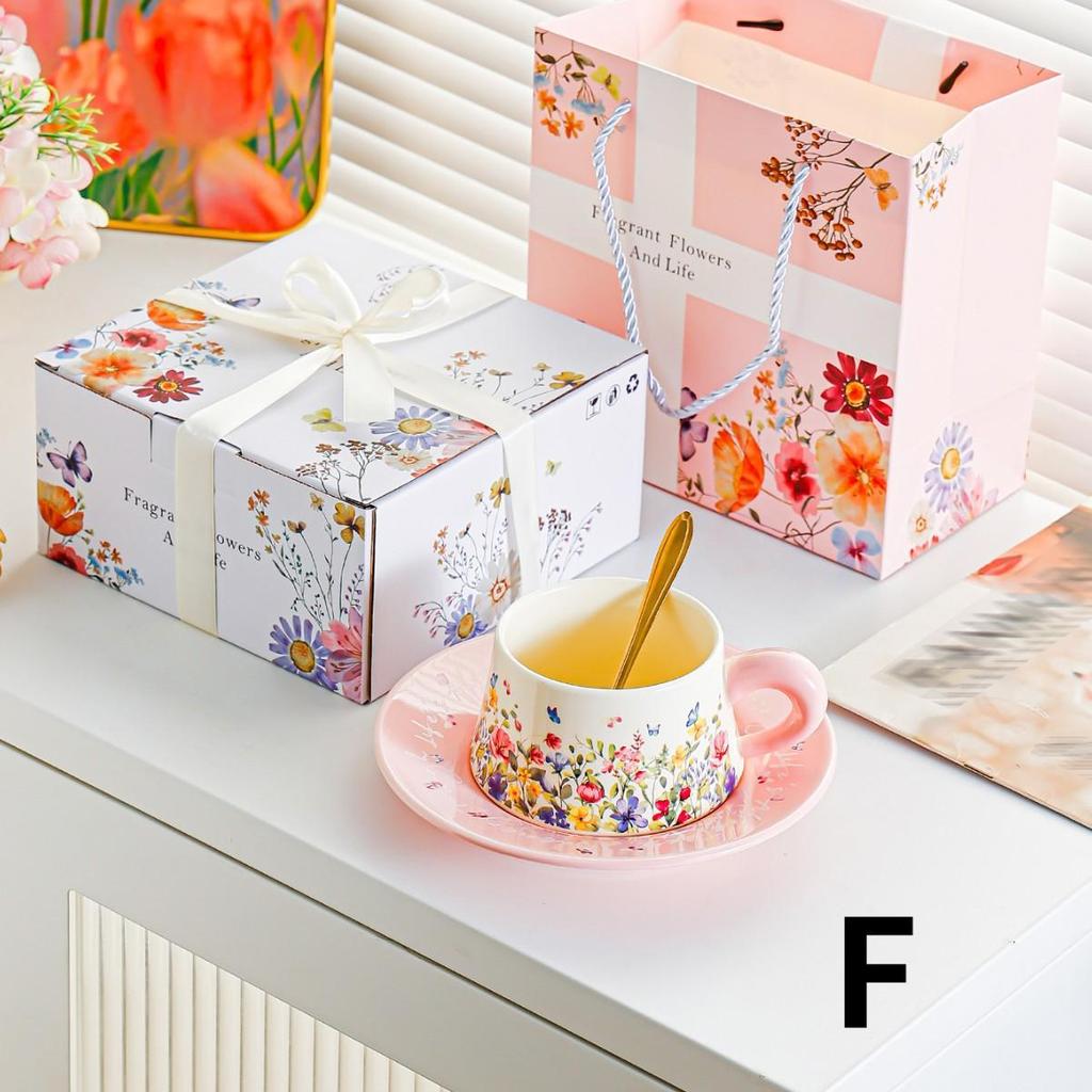 Coffee Cup Saucer Set Gift Box Household Ceramic Cup Wedding Souvenir Teachers' Day Staff Birthday Gift Milk Foam Cup